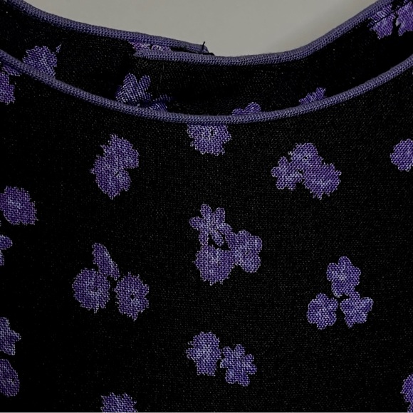Vintage Maxi Dark Floral Dress 80s 90s Black Purple Flowers Bows SZ Medium - Picture 9 of 16